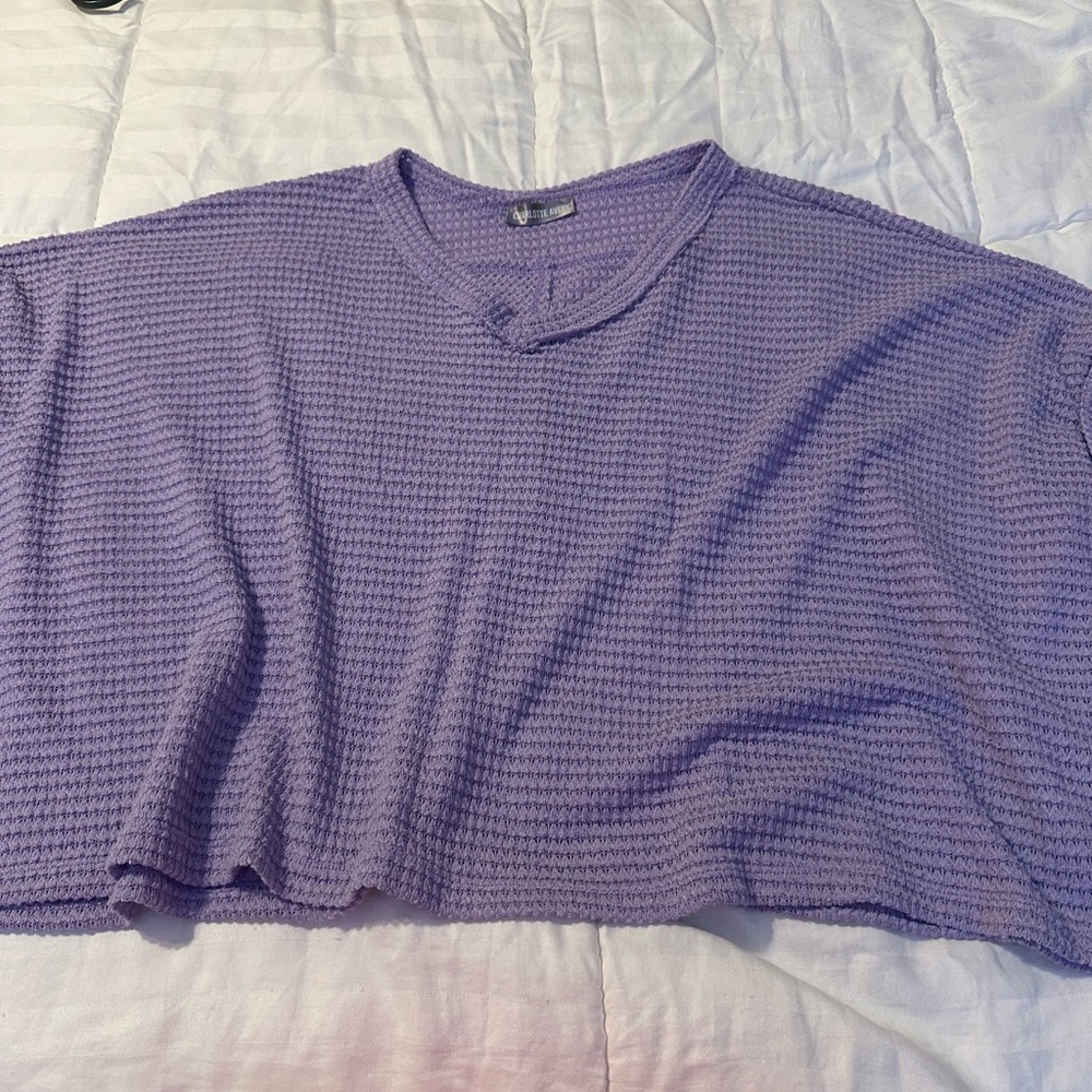 Purple Waffle Knit V-Neck Top